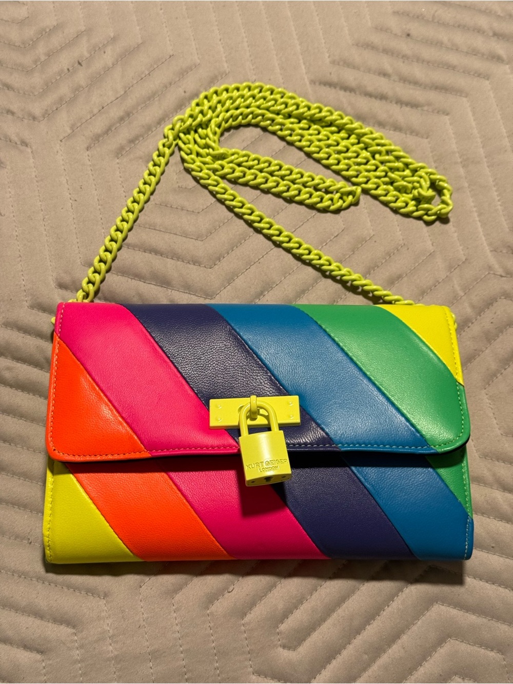 Kurt Geiger London Brixton Neon Rainbow Chain Wallet NWOT